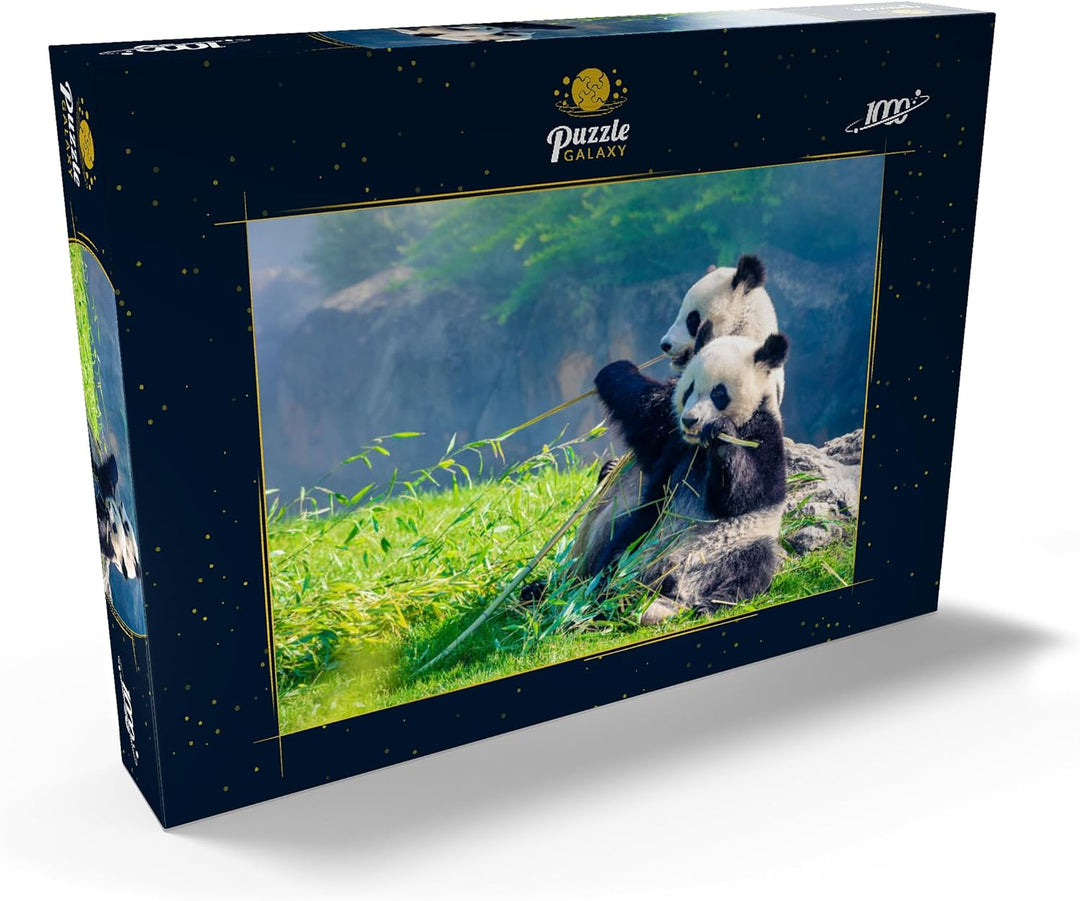 Mutter Panda und Ihr Baby Panda beim Bambus Essen - Premium 1000 Teile Puzzle - MyPuzzle Sonderkolle