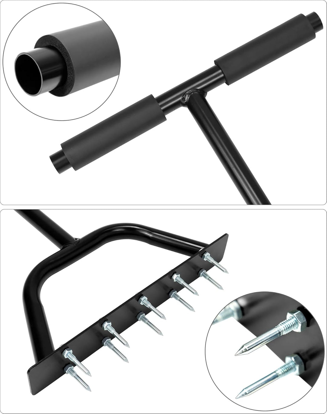 QWORK® Aerifizierer Für Rasen, Rasenspiessbelüfter mit T-Griff, zum Auflockern des Bodens, 84 cm