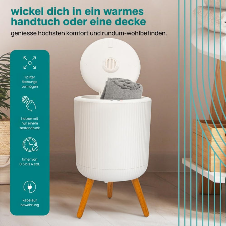 SereneLife Handtuchwärmer – 46,7 cm freistehender Wärmebehälter mit Beinen, 12L Kapazität, Timer, Ar