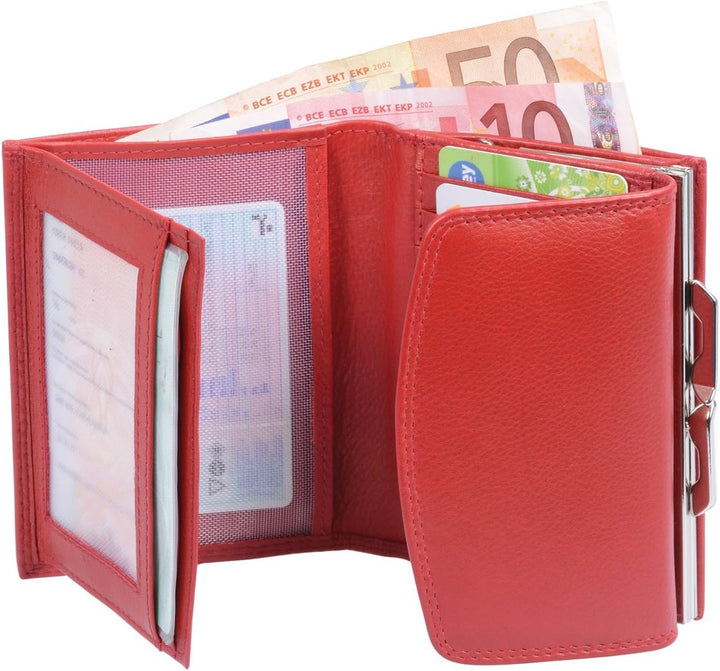 Damenknipsbörse LEMONDO in Echt-Leder, rot, 10x12cm