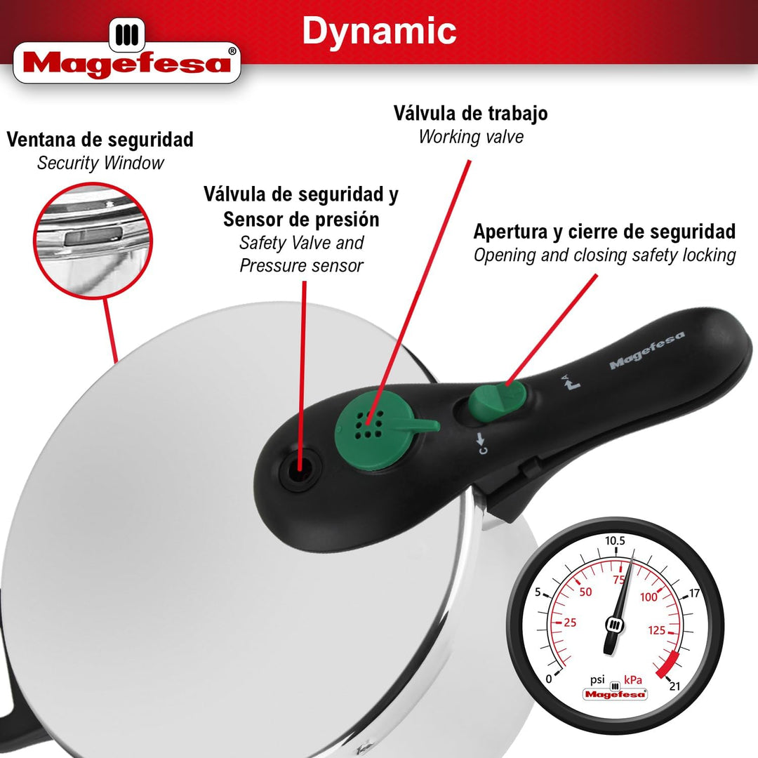 MAGEFESA DYNAMIC Super schneller Schnellkochtopf, einfach zu bedienen, Edelstahl 18/10, geeignet für