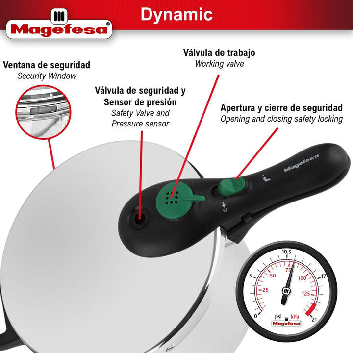 MAGEFESA DYNAMIC Super schneller Schnellkochtopf, einfach zu bedienen, Edelstahl 18/10, geeignet für