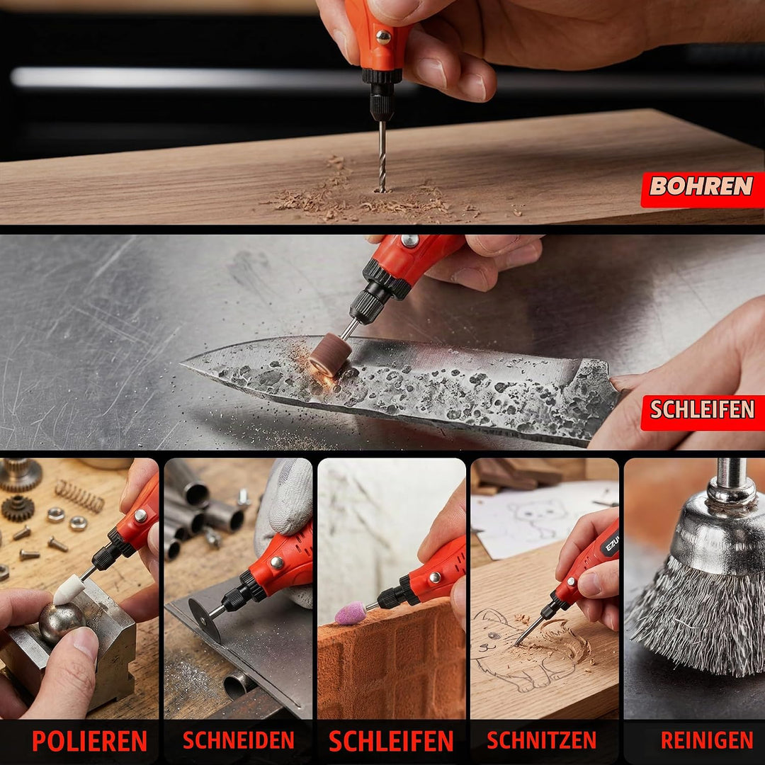 Mini Akku Rotationswerkzeug mit 446 Zubehör, 4V Multifunktionswerkzeug, 5-Gang-Speicherfunktion, mit