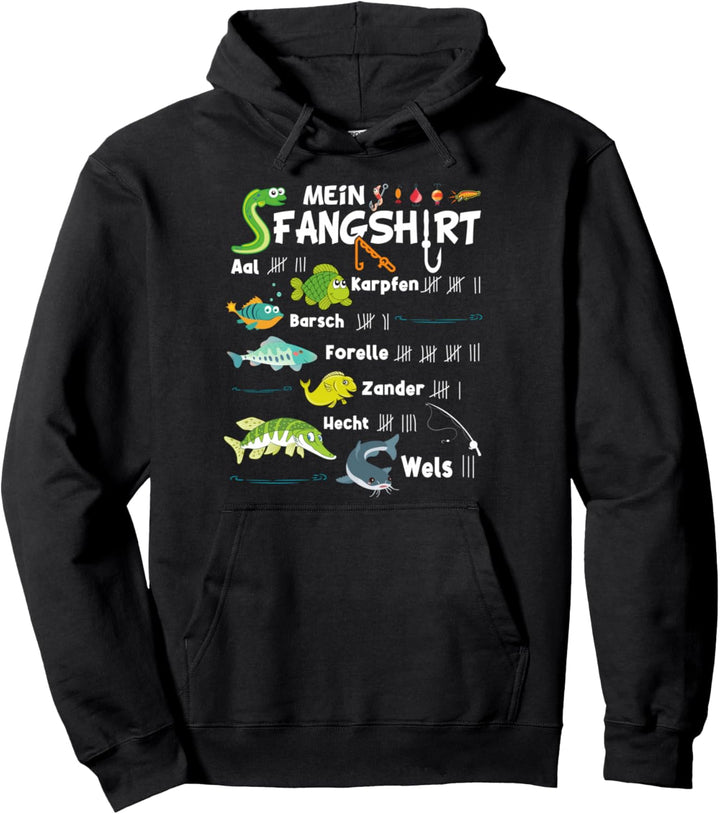Fischarten "Mein Fangshirt" Lustiges Jungen Angler Pullover Hoodie