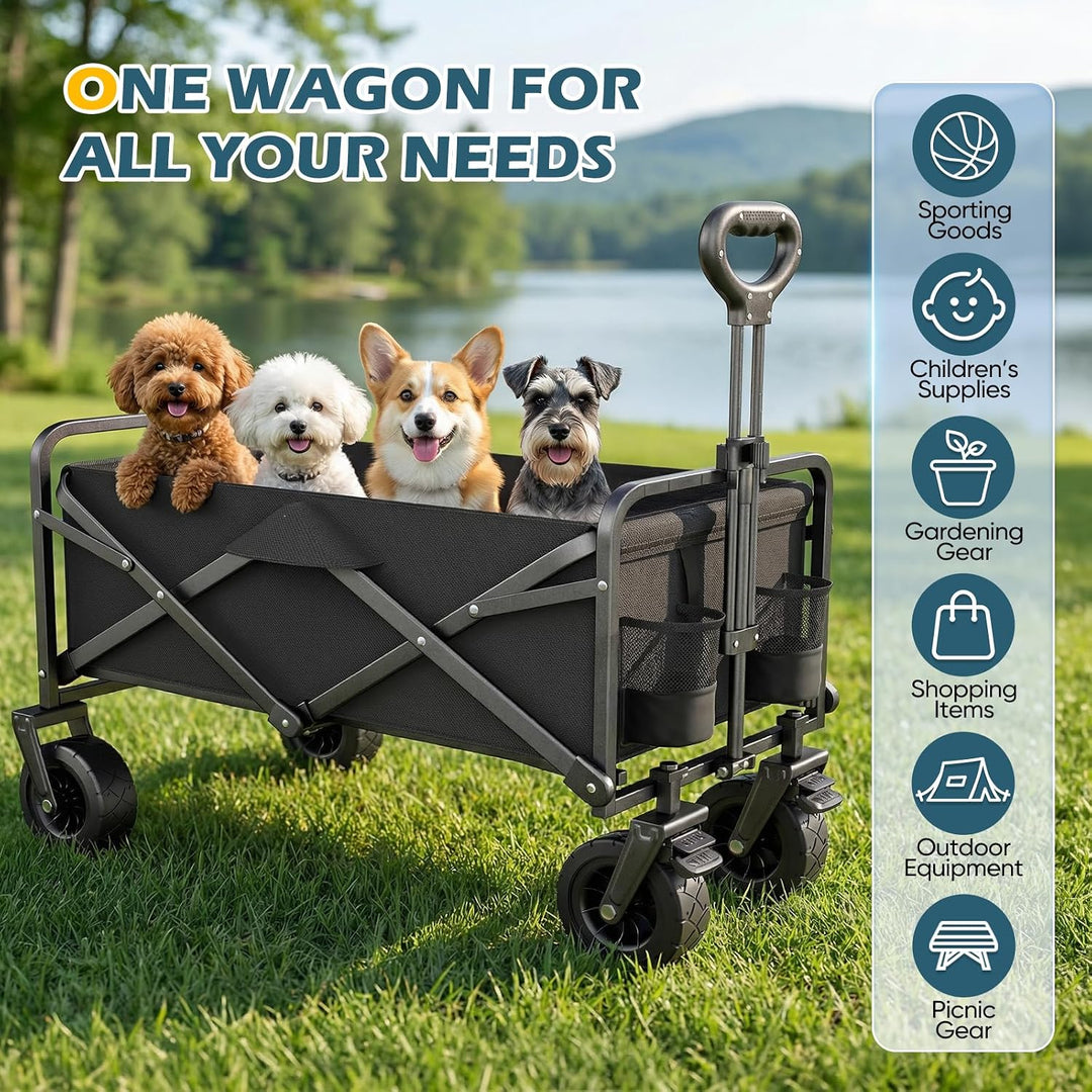 Bollerwagen Faltbar 100L/100KG Tragkraft – mit Bremsen, Handwagen mit Klappbarem Griff &amp; Abnehmbaren