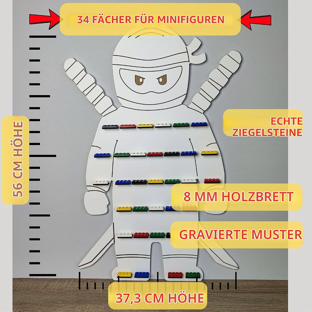 Weiss Ninja Boy Aufbewahrung Regal für Minifiguren. Kinder Schaukasten Regale. Kinderzimmer Holz Wan