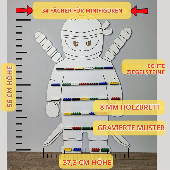 Weiss Ninja Boy Aufbewahrung Regal für Minifiguren. Kinder Schaukasten Regale. Kinderzimmer Holz Wan