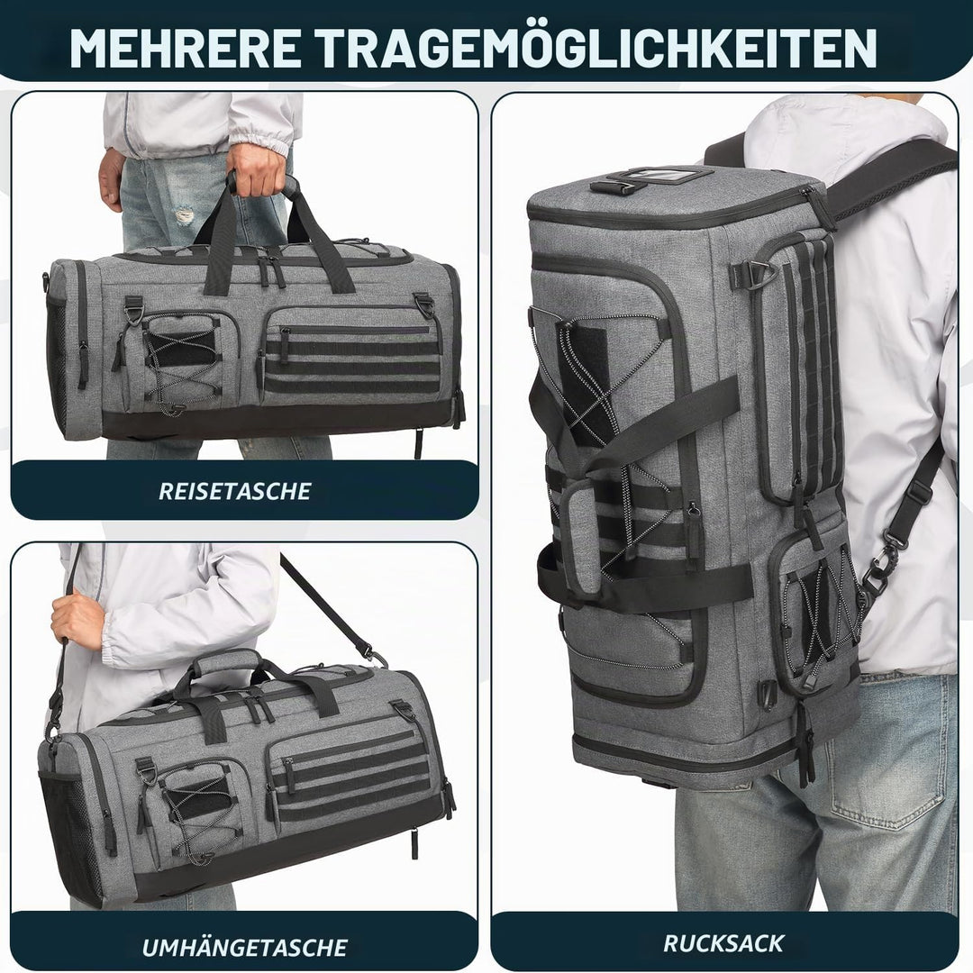 50L Herren Sporttasche mit Nass- &amp; Schuhfach Rucksack 3 in 1 Reisetasche Handgepäck Sport Duffel Tas