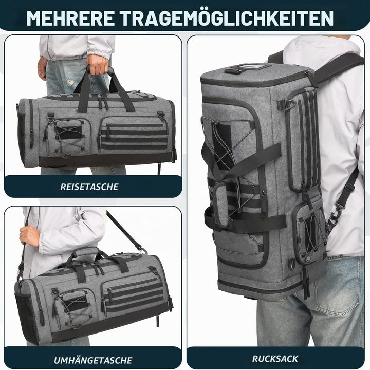 50L Herren Sporttasche mit Nass- &amp; Schuhfach Rucksack 3 in 1 Reisetasche Handgepäck Sport Duffel Tas
