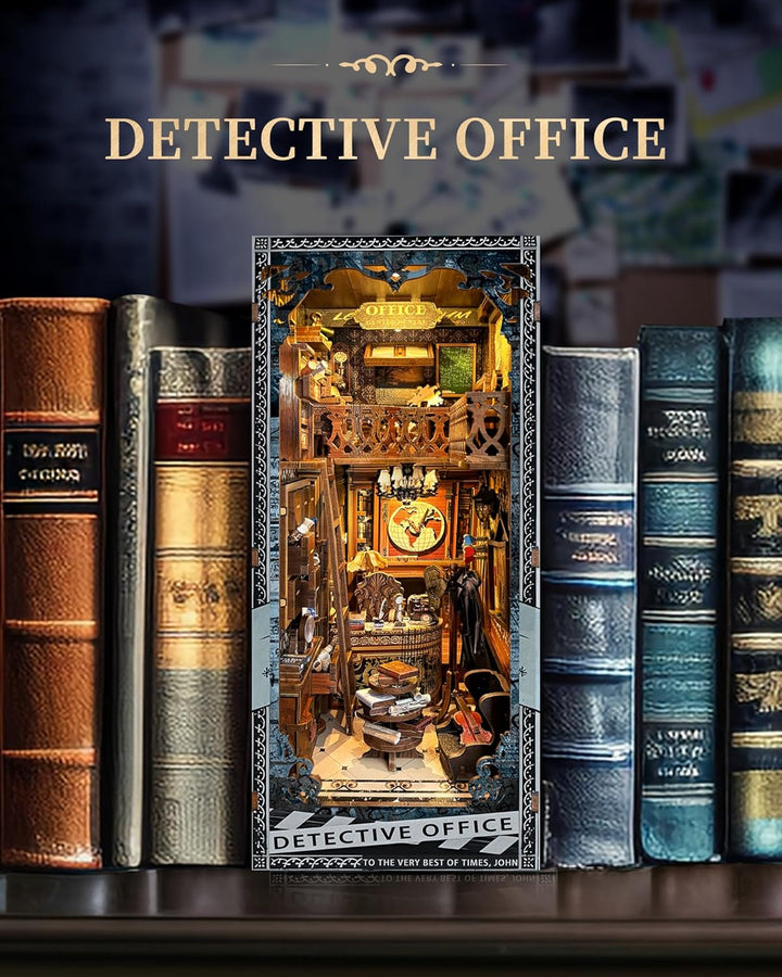 Quanquer Book Nook Kit-Detektivbüro Mit Staubschutzhülle Miniatur Puppenhaus Bücherregal 3D Holzpuzz