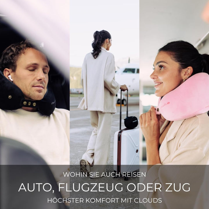 CLOUDS Nackenkissen Flugzeug & Auto – Einstellbares Memory Foam Reisekissen in 2 Grössen für Erwachs