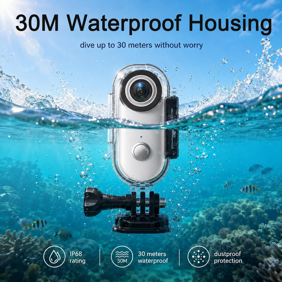 Mini-Sportkamera, 4 K, tragbar, POV, 120 ° Weitwinkel, Sportkamera mit Clip hinten, 360 °, Audio- un