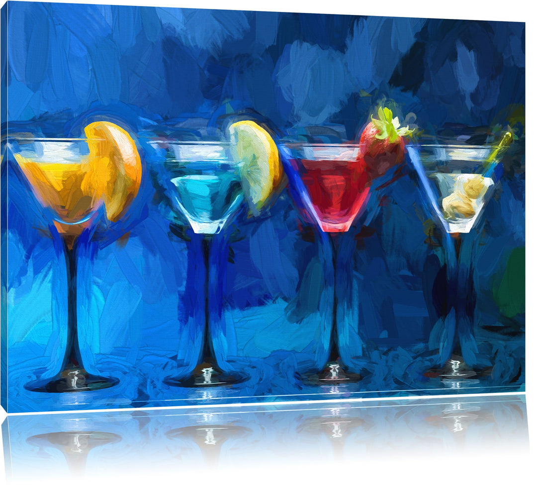 Pixxprint Vier Martinis / 100x70cm Leinwandbild bespannt auf Holzrahmen/Wandbild Kunstdruck Dekorati