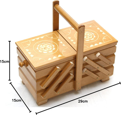 Nähkästchen aus Holz – Eiche 29 cm Seamress Holzkiste für Garnspulen Aufbewahrung – Nähset Aufbewahr