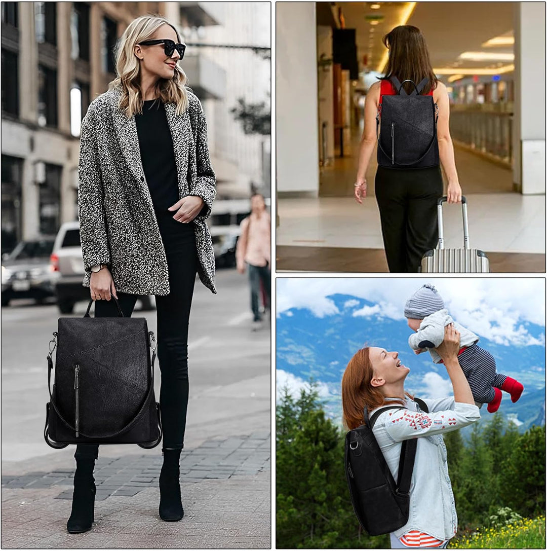 HUA ANGEL 2 In 1 Elegant Damen Rucksack Umhängetasche Anti Diebstahl Tagesrucksack Wasserdicht PU Le
