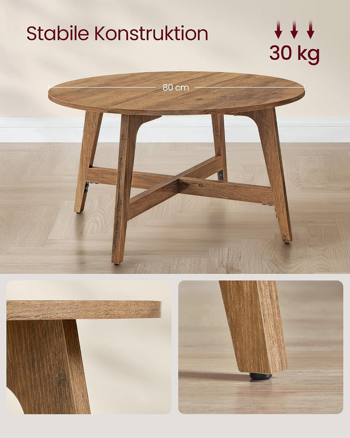 VASAGLE MAEZO Kollektion - Couchtisch rund, 80 cm Wohnzimmertisch, konische Beine, geschwungene Form