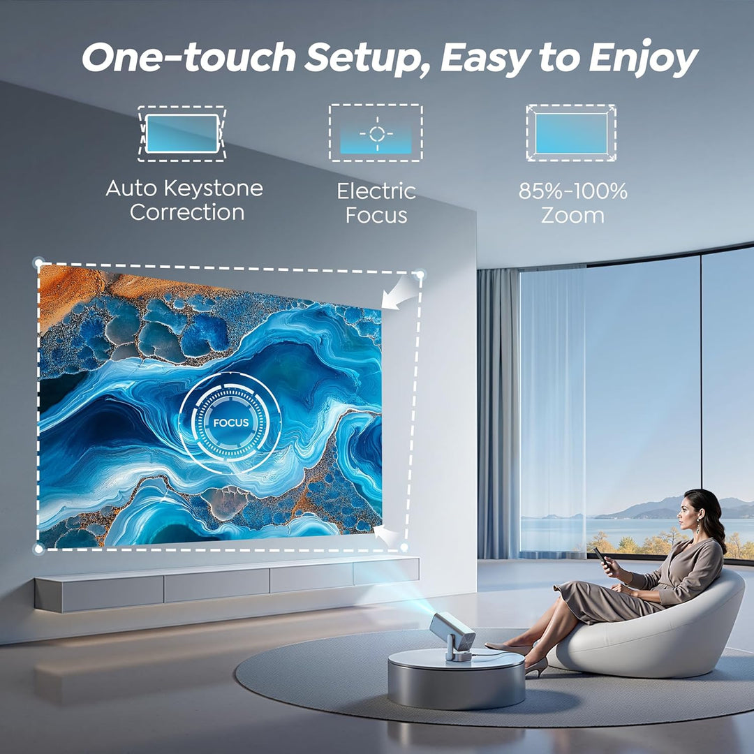 Mini Beamer Native 1080P Beamer 4K - 【Elektrischer Fokus & Auto Vertikale Trapezkorrektur & 270°dreh