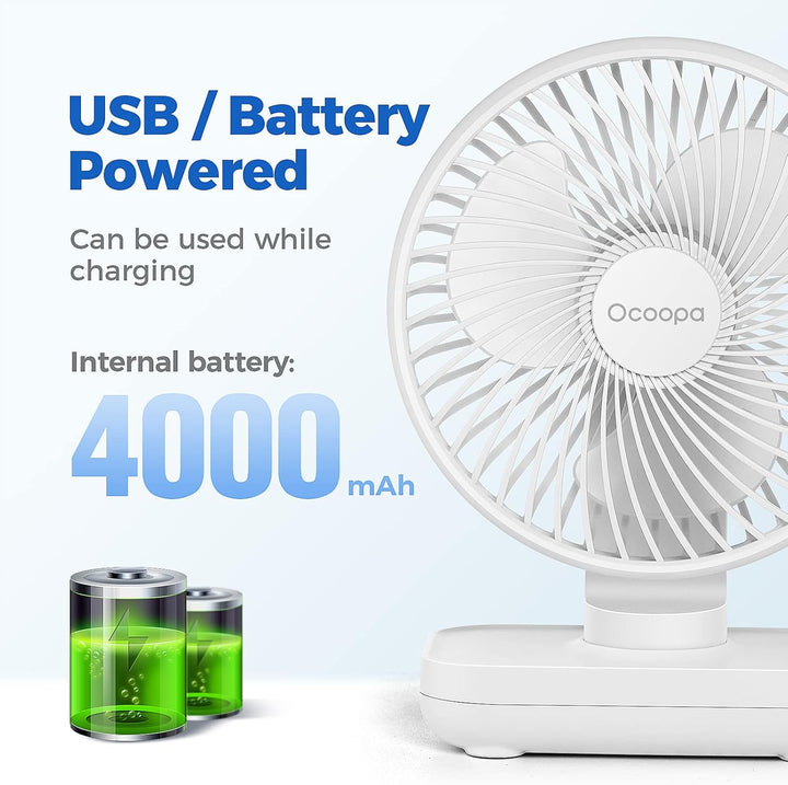 OCOOPA USB Ventilator Ultra Leise - 4000mAh Tischventilator, 4 Geschwindigkeiten, Mini Ventilator fü