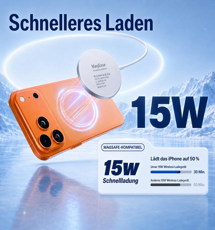 EXW für Mag-Safe Ladegerät, kabelloses Ladegerät, 15W Induktive Ladestation für iPhone 17/16/15/14/1