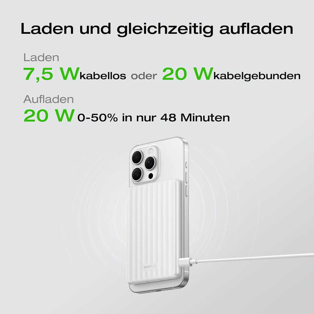 EcoFlow Magsafe Power Bank 5000mAh 20W USB C Laden, Magnetische Powerbank 7,5 W, Magnetic Wireless P