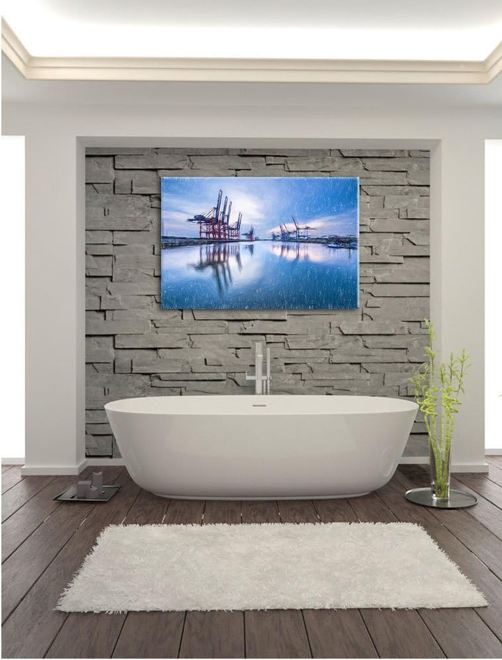 Pixxprint Hafen im Abendschein als Leinwandbild/Grösse: 100x70 cm/Wandbild/Kunstdruck/fertig bespann