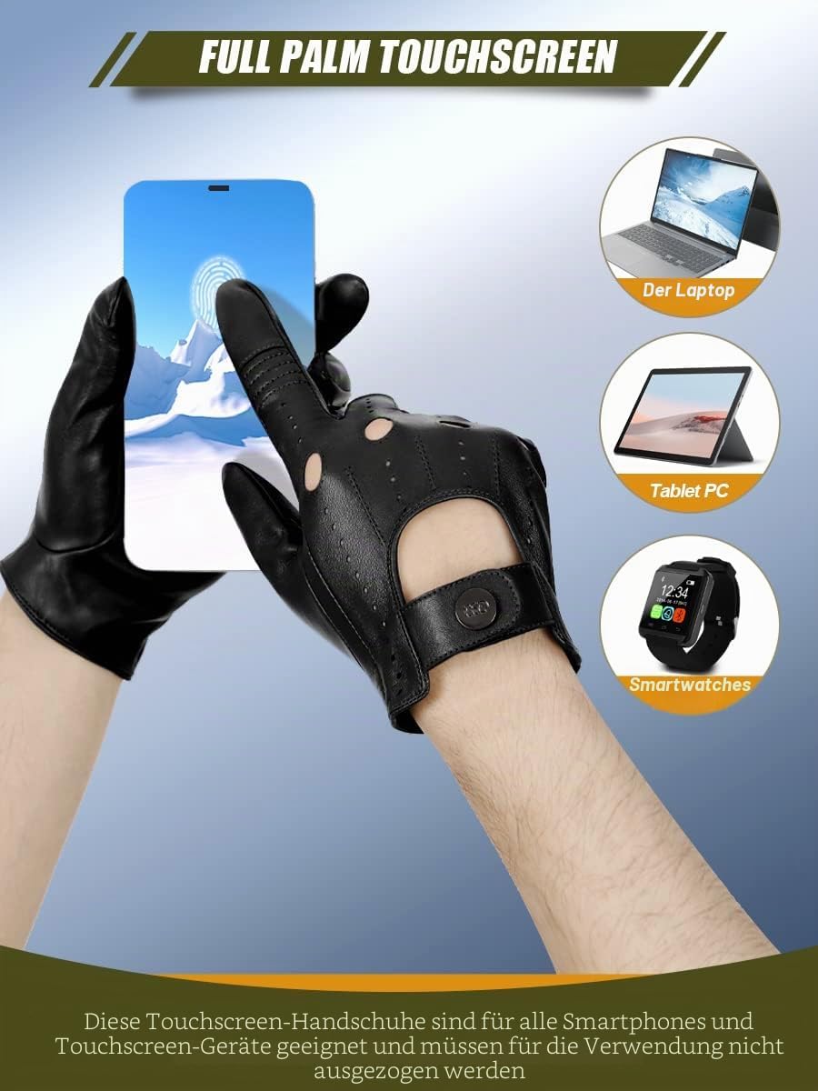 GSG Herren Fahrhandschuhe aus echtem Leder Ungefütterte Touchscreen-Handschuhe aus Schaffell Lederha