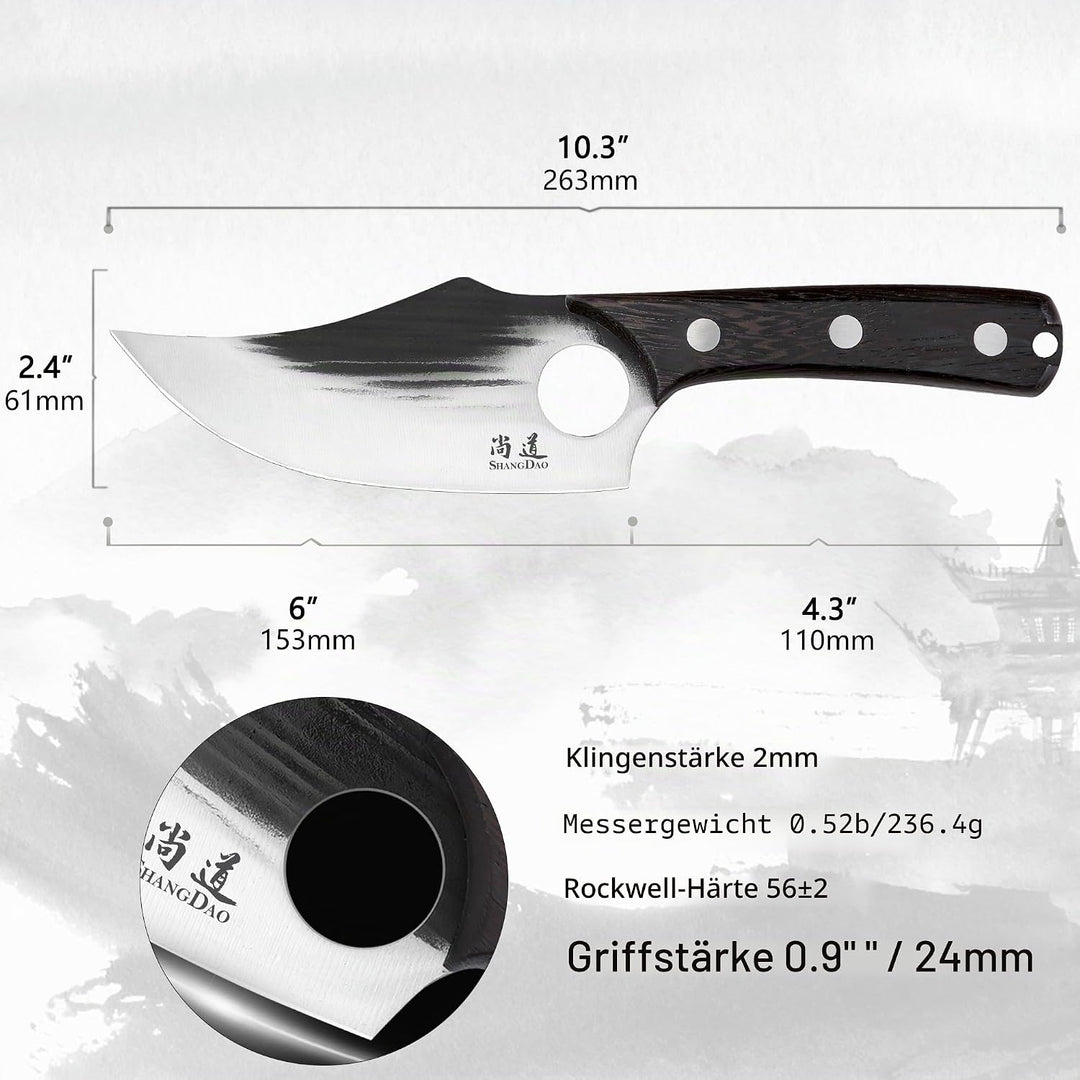 SHANGDAO Boningmesser, 15.3cm Wikingermesser für Fleischschnitt, mit hohem Kohlenstoffstahlhacker, g