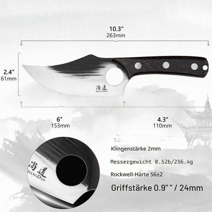 SHANGDAO Boningmesser, 15.3cm Wikingermesser für Fleischschnitt, mit hohem Kohlenstoffstahlhacker, g