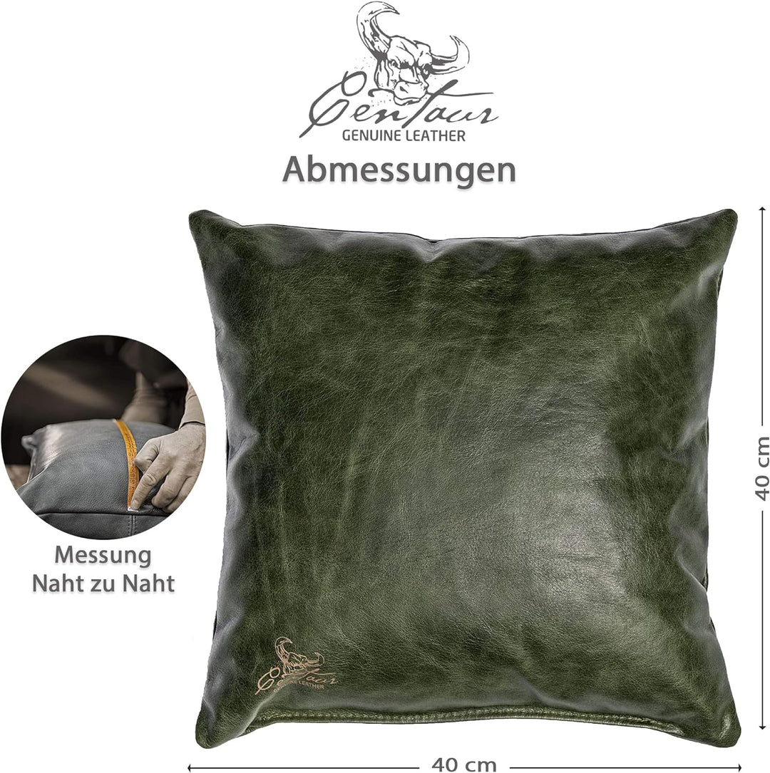 Centaur - Deko Lederkissen 40 x 40 cm für Sofa oder Schlafzimmer smaragdgrün - Echt Leder Kissen Ech