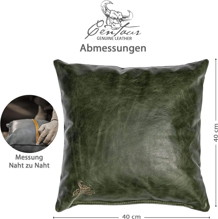 Centaur - Deko Lederkissen 40 x 40 cm für Sofa oder Schlafzimmer smaragdgrün - Echt Leder Kissen Ech