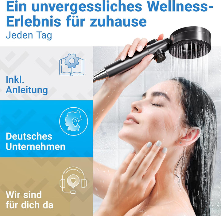 LOBENSWERK Duschkopf mit Filter [3 Modi - inkl. Booster] Duschkopf wassersparend mit Mineralperlen |