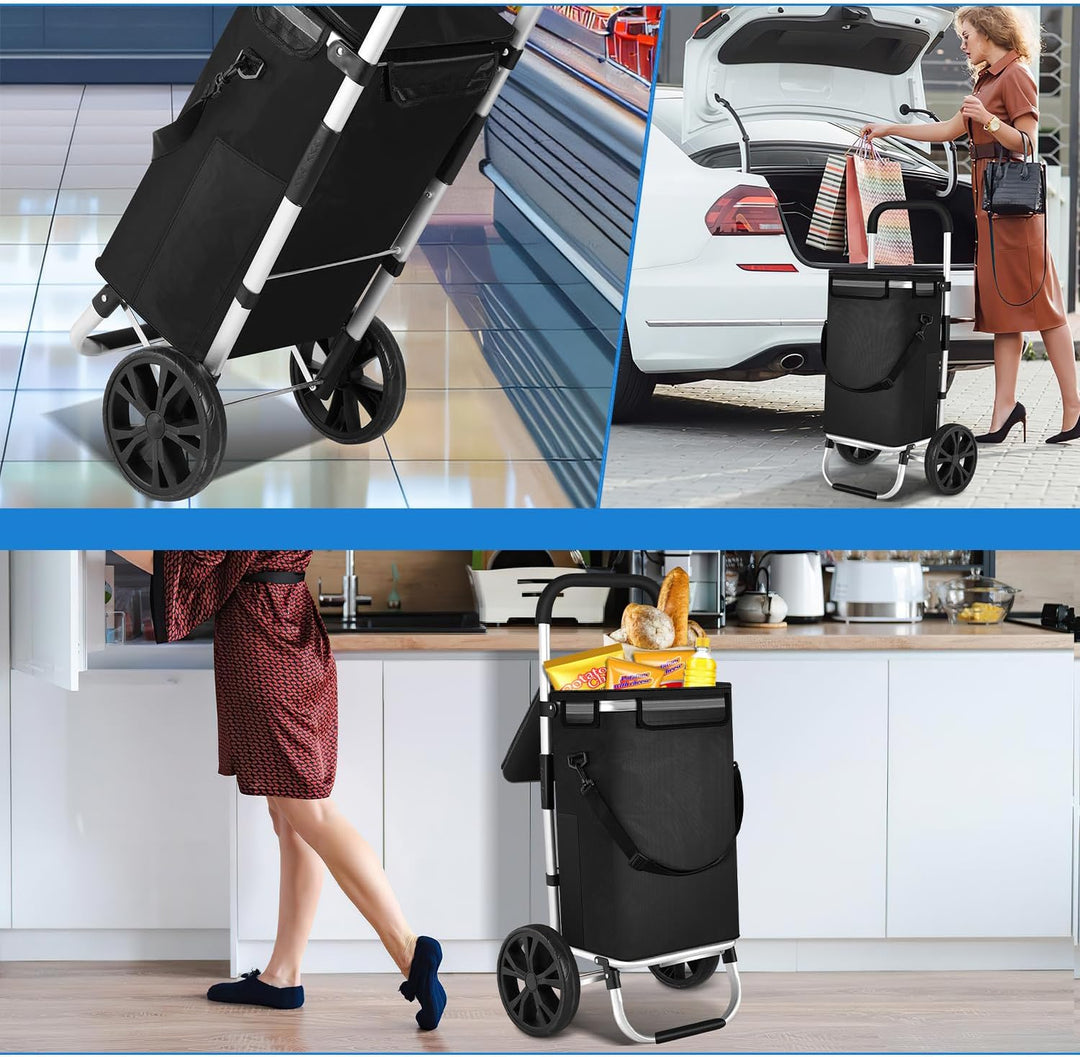 Einkaufstrolley klappbar mit Kühlfach, 40L Kapazität & 40kg Tragkraft | Einkaufswagen mit faltbarem
