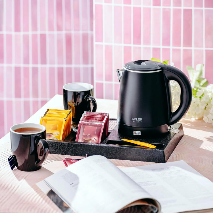 Adler Wasserkocher Set mit Tablett & 2 Tassen | Elegant & Perfekt für Gästezimmer, Büro & Zuhause |