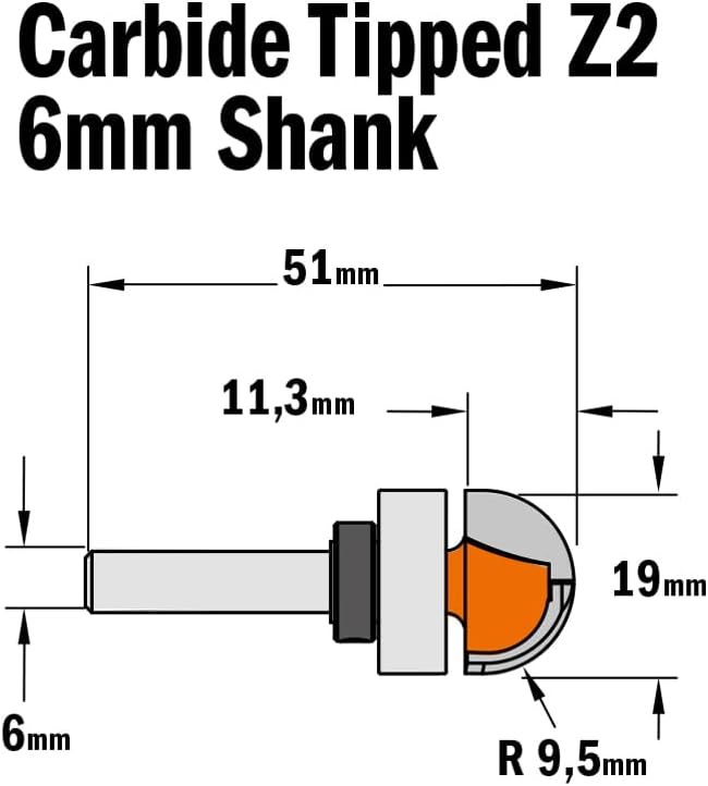 CMT Orange Tools 714.190.11b – Erdbeere Radio konvex HM S 6 R 9.5 mit Rodam.