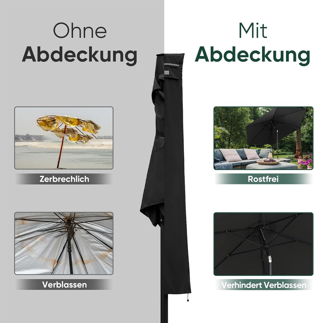 Sekey Sonnenschirm Schutzhülle mit Stab, Abdeckhauben für Ø 350cm / 200x300cm Gartenschirm mit Belüf