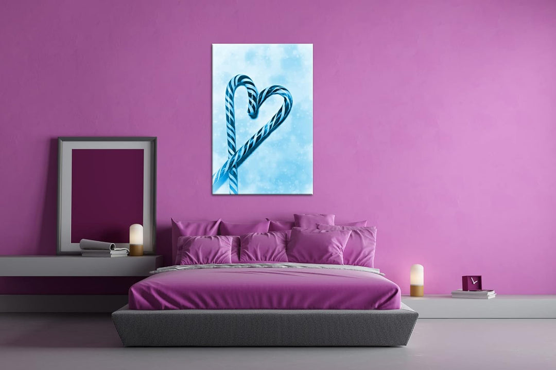 deyoli Zwei bunte Zuckerstangen formen ein Herz Format 80x60 Effekt: Monocrome Blau als Leinwandbild