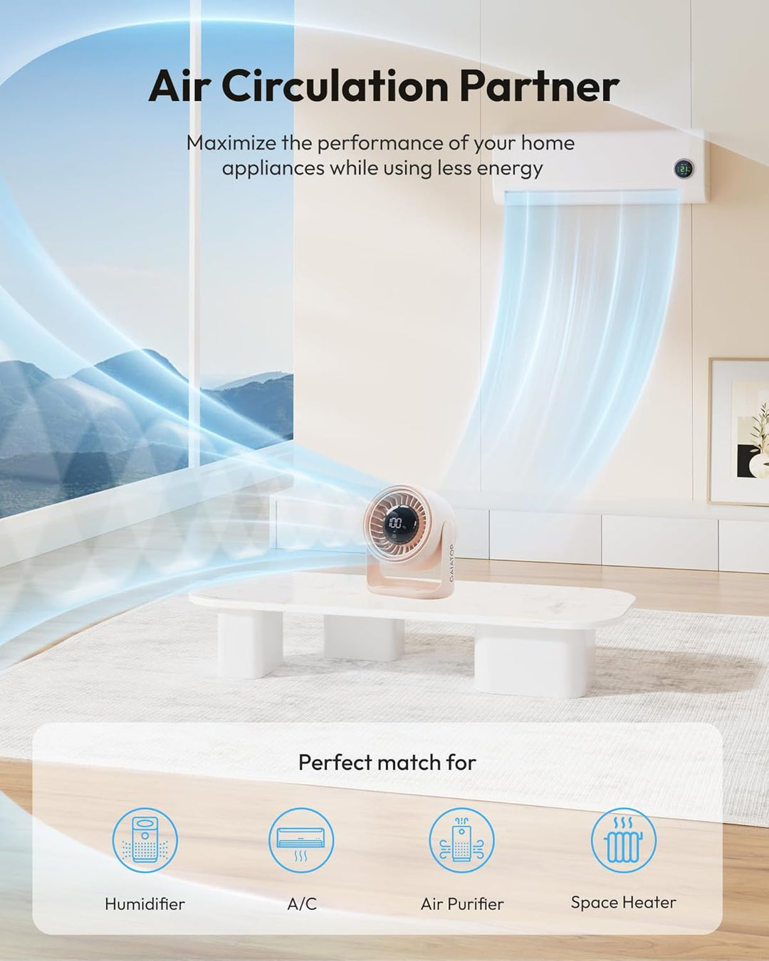 gaiatop Schreibtischventilator mit Touch-Steuerung, 4000 mAh Akku, 5 Geschwindigkeiten Ultra-leise m