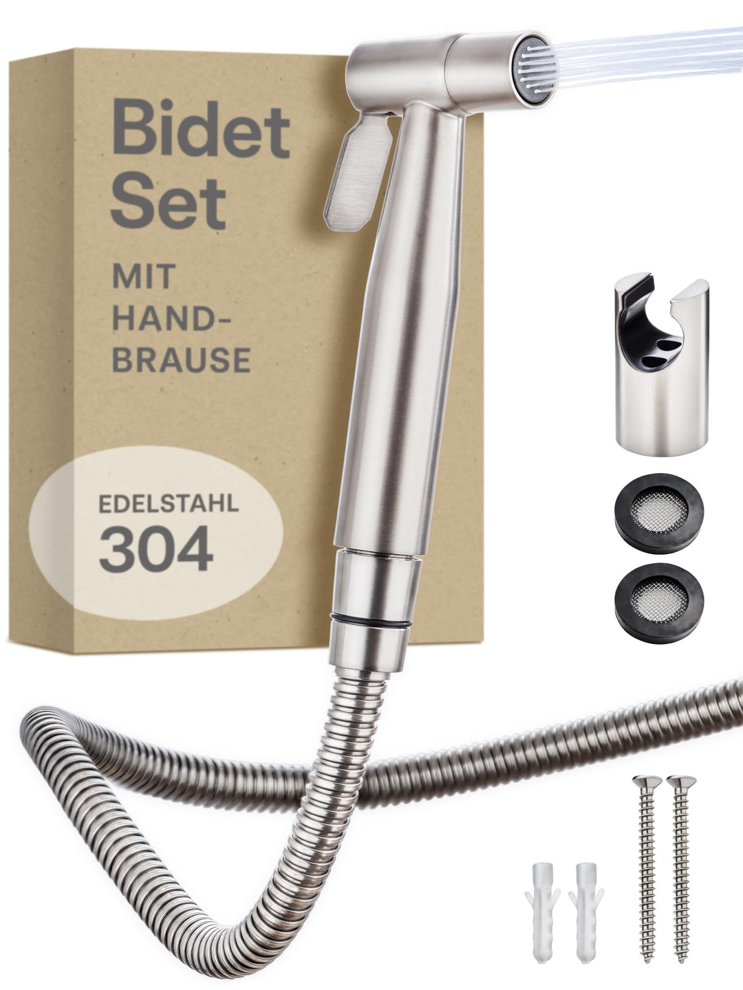 Praknu Bidet Set mit Handbrause, Schlauch &amp; Halter Edelstahl Rostfrei - Inkl. 2 Dichtungen - 𝗘𝗶𝗻𝗳𝗮𝗰𝗵