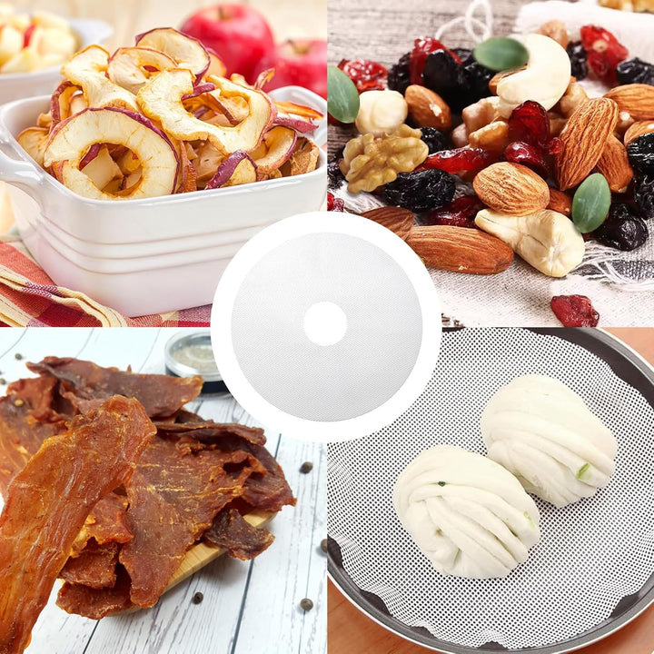 10 Stück Silikon Dehydrator Blätter, Runde Dehydrator Matten mit 1 Stück Küchenzange für Trocknen Vo