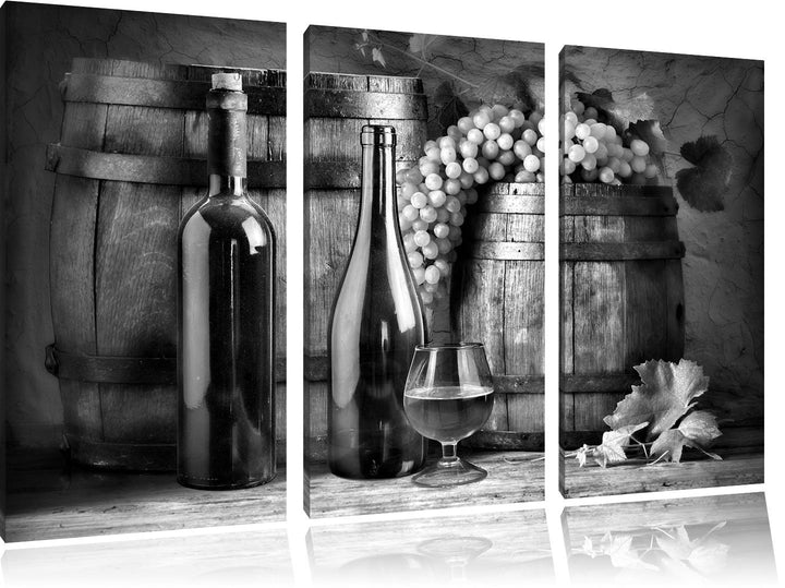 Pixxprint Fässer mit Weintrauben und Wein als Leinwandbild/Grösse: 3 Teilig (120x80 cm) cm/Wandbild/