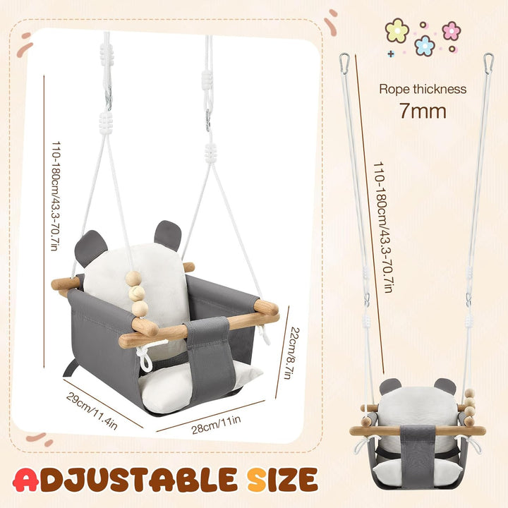 Babyschaukel aus Holz Kinder Schaukel Indoor mit Sicherheitsgurt Sicherheitsschnalle und Kissen, Kin