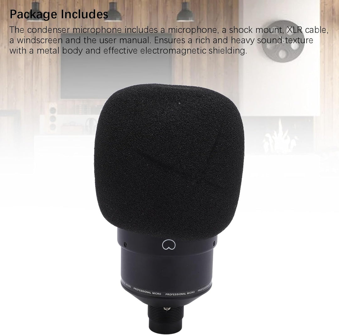 Mikrofon, XLR Kondensatormikrofon Grossmembran Kondensator Studio Microphone mit Schockhalterung, XL