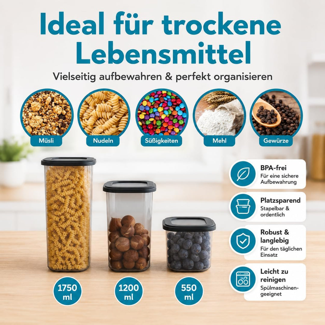 Vorratsdosen mit Deckel luftdicht diverse Sets Küchenorganizer BPA frei stapelbare Vorratsbehälter f