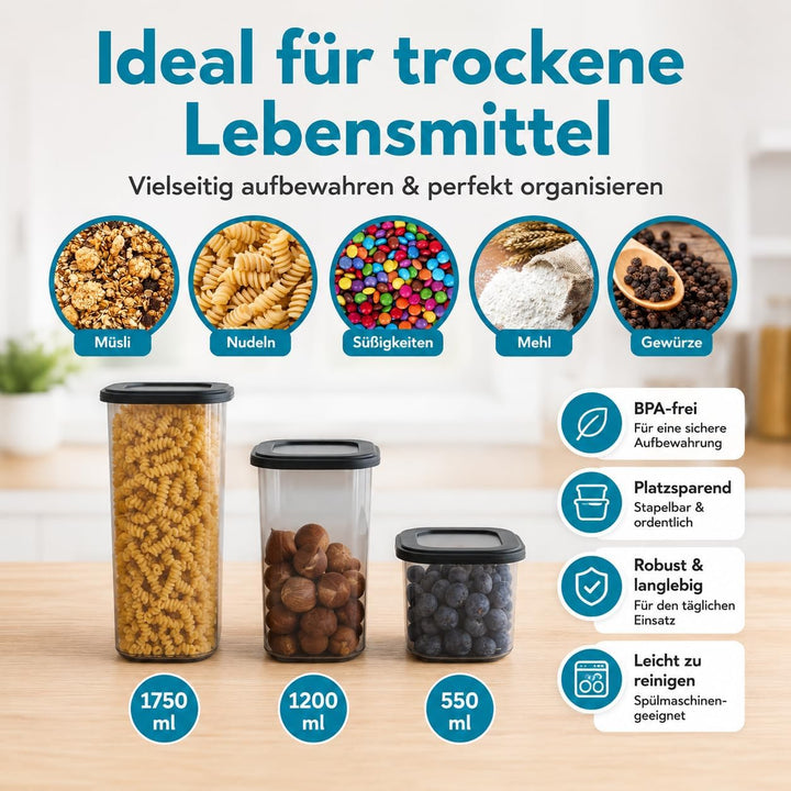 Vorratsdosen mit Deckel luftdicht diverse Sets Küchenorganizer BPA frei stapelbare Vorratsbehälter f
