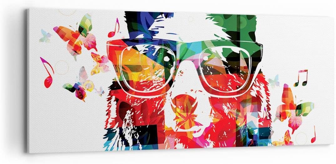 Wandbilder Dekoration Wohnzimmer Bär Gläser Grizzly hipster Panorama Bilder auf Leinwand 120x50cm Le