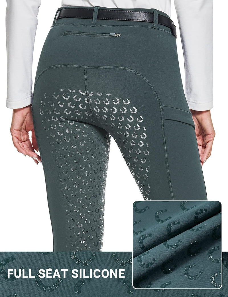 FitsT4 Sports Damen Winterreitleggings Fleece-Reithose Silikon Vollbesatz Reithose mit Reissverschlu