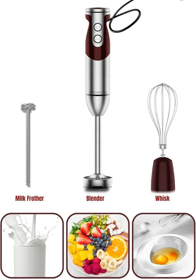 Megawise 3-in-1-Stabmixer – 12 Geschwindigkeiten, inkl. leistungsstarkem Mixstab, Schneebesen und Mi