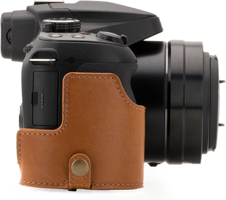 MegaGear Panasonic Lumix DC-FZ80, FZ82 Ever Ready Leder Kamera-Case mit Trageriemen und Batteriezuga