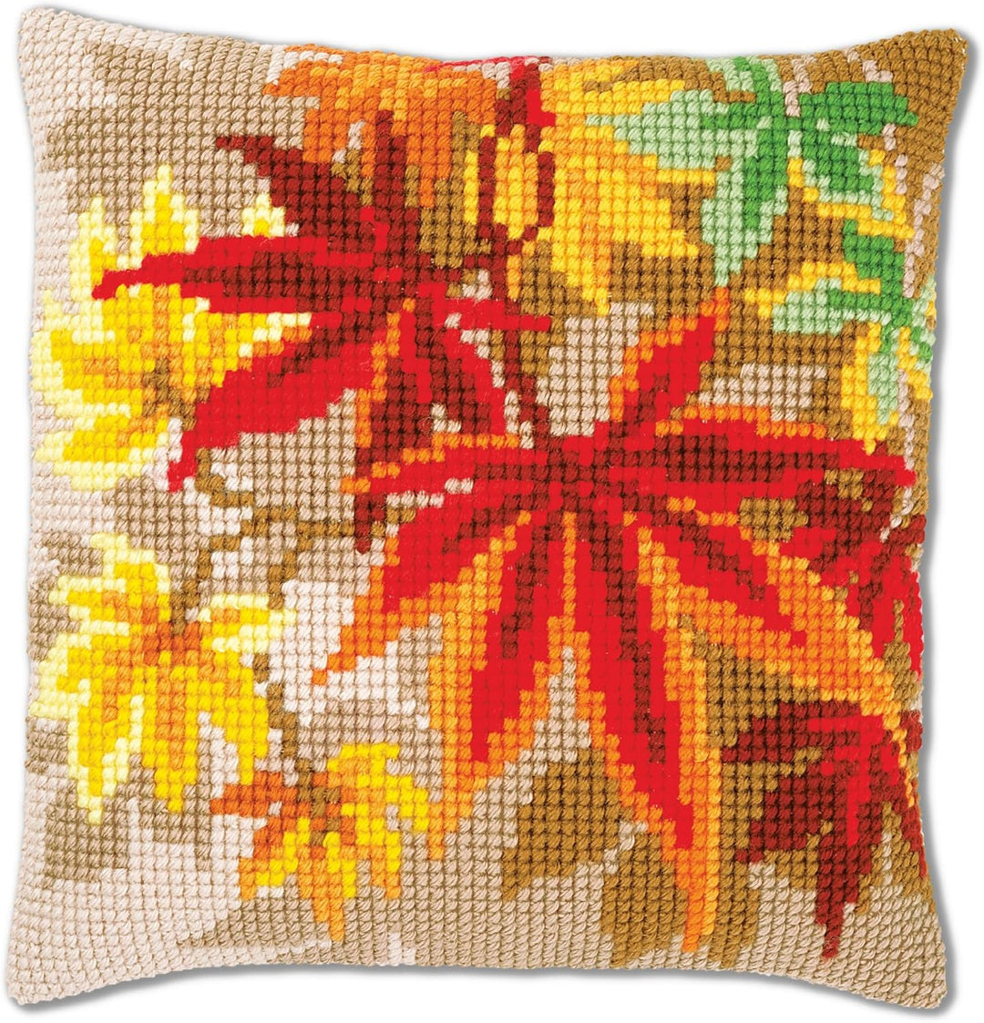 Vervaco PN-0157754 Kreuzstichkissen Herbstblätter Kreuzstichset, Baumwolle, mehrfarbig, 40 x 40 cm /