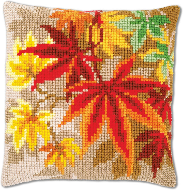 Vervaco PN-0157754 Kreuzstichkissen Herbstblätter Kreuzstichset, Baumwolle, mehrfarbig, 40 x 40 cm /